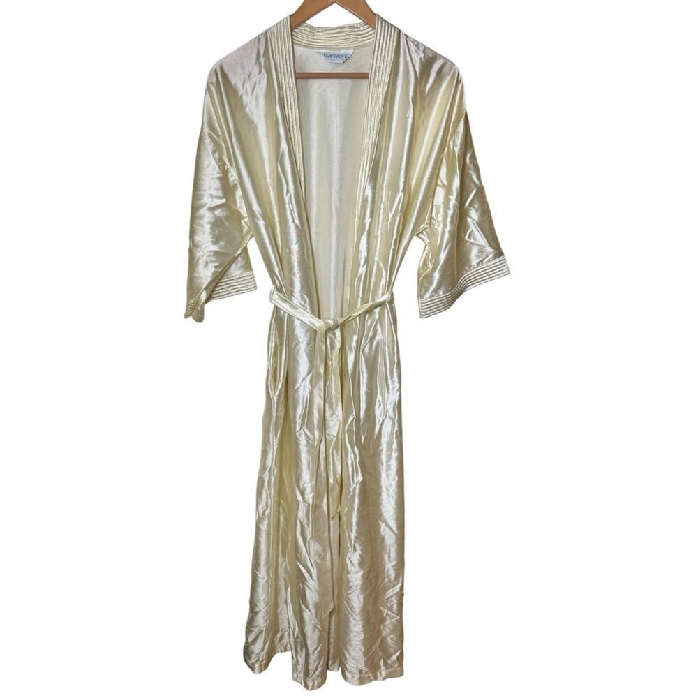 Vintage 70s/80s Lorraine Kimono Style Maxi Silky Beige Cream Bath Robe‎ One Size